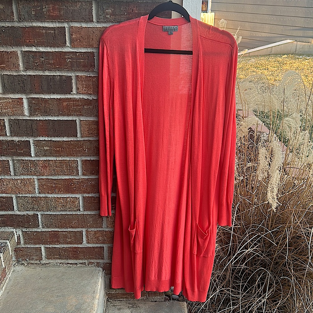 Joseph A Ladies XL Classic Salmon Front Pocket Long Cardigan